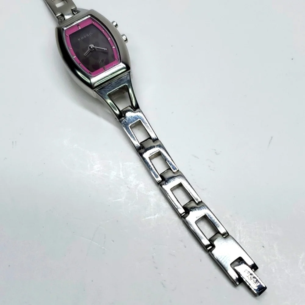 Fossil Big Tic Watch ES9677 Silver Pink Hearts Y2K Vintage